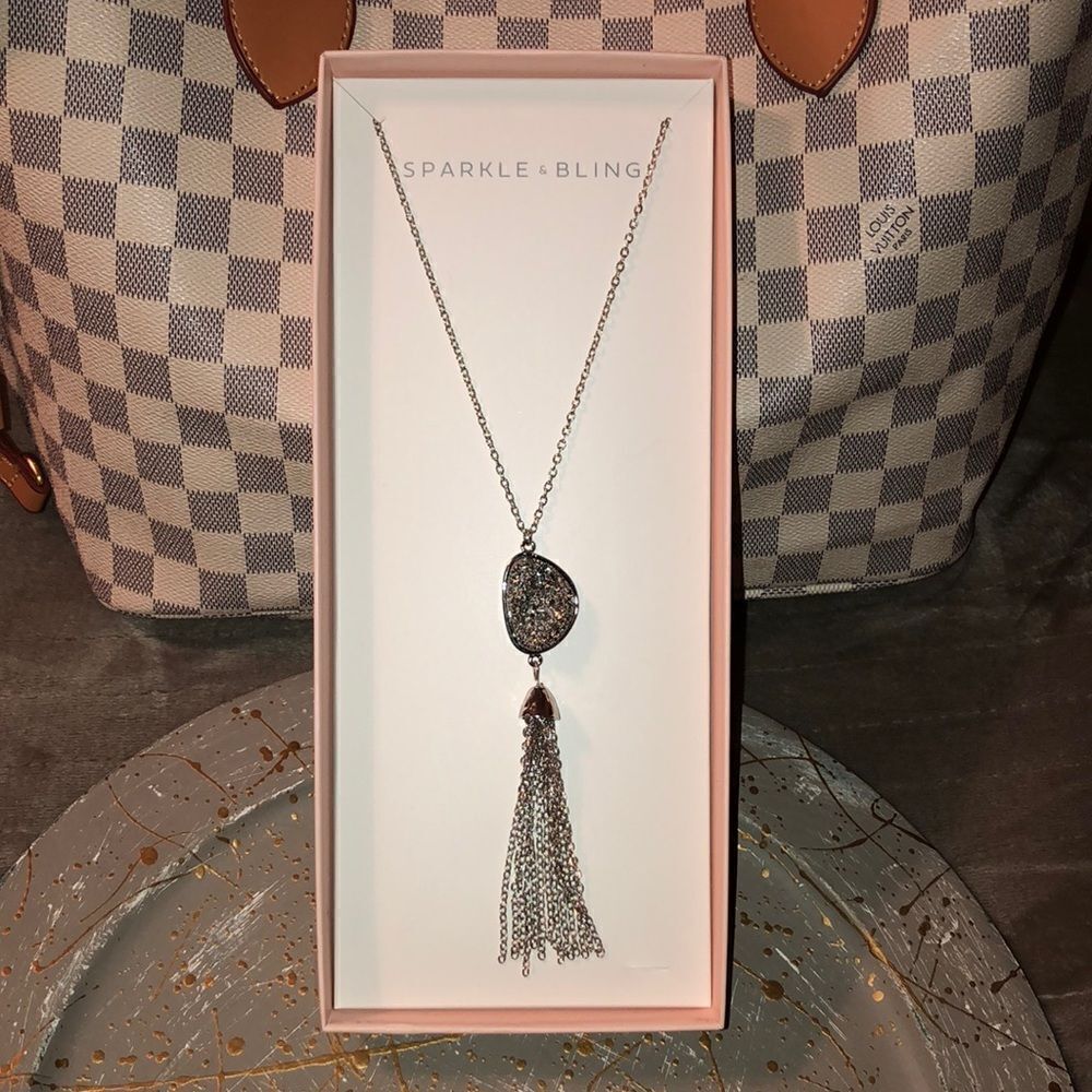 Sparkle & Bling Silver Crushed Rock Long Necklace New in Packaging